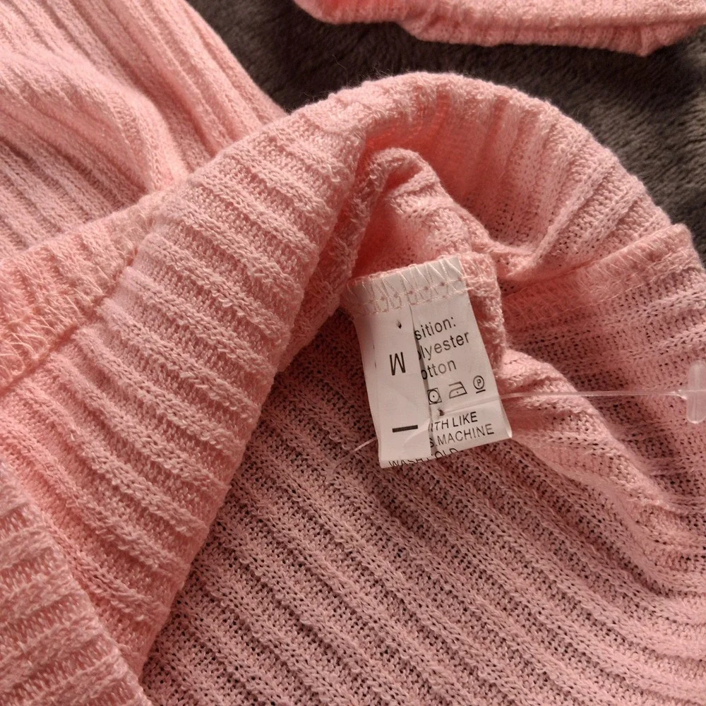 NWT Cupshe Pajama Set Womens Medium Pink Ribbed Cardigan and Shorts Loungewear